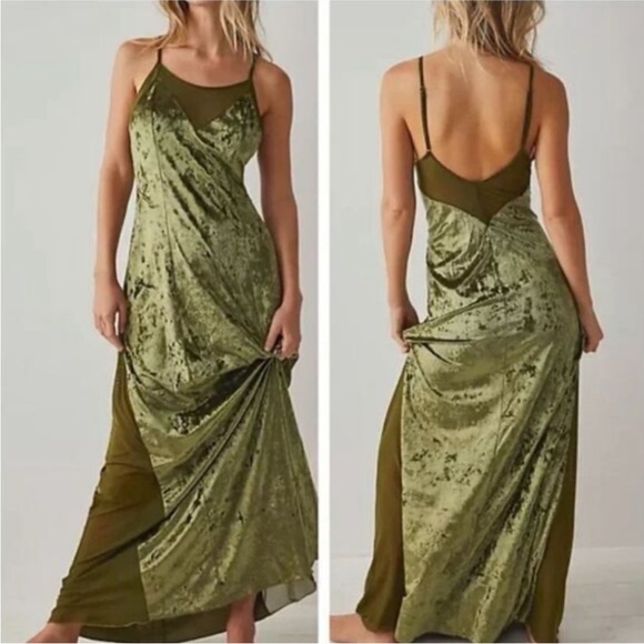 Dresses & Skirts - Free people Green crushed Velvet Maxi Dress